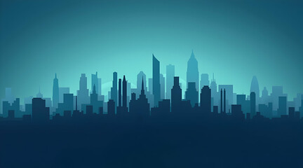 Fototapeta premium City Silhouette Dark Blue Urban Landscape