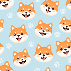 Cute puppy dog shiba cartoon pattern seamless background vector illustration.