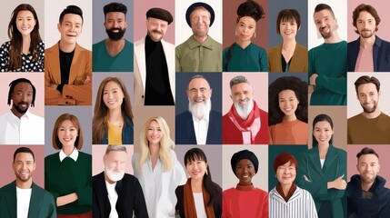 Vibrant Tapestry of Diverse Faces Representing Different Cultures and Backgrounds in a Colorful Collage