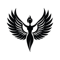 Elegant black and white silhouette of a woman with wings representing freedom and empowerment