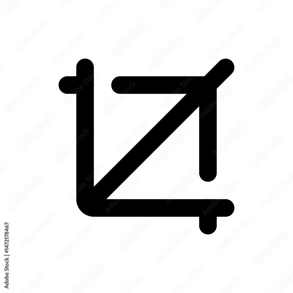 Poster illustration of a crop icon with a square shape and a diagonal line cutting through it on a white ba