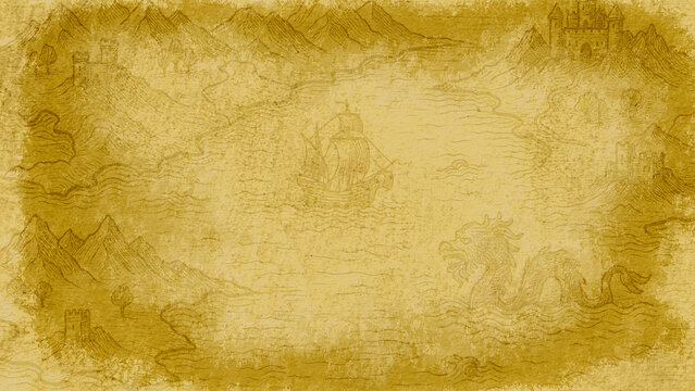 中世ファンタジー風・冒険地図イラスト素材

