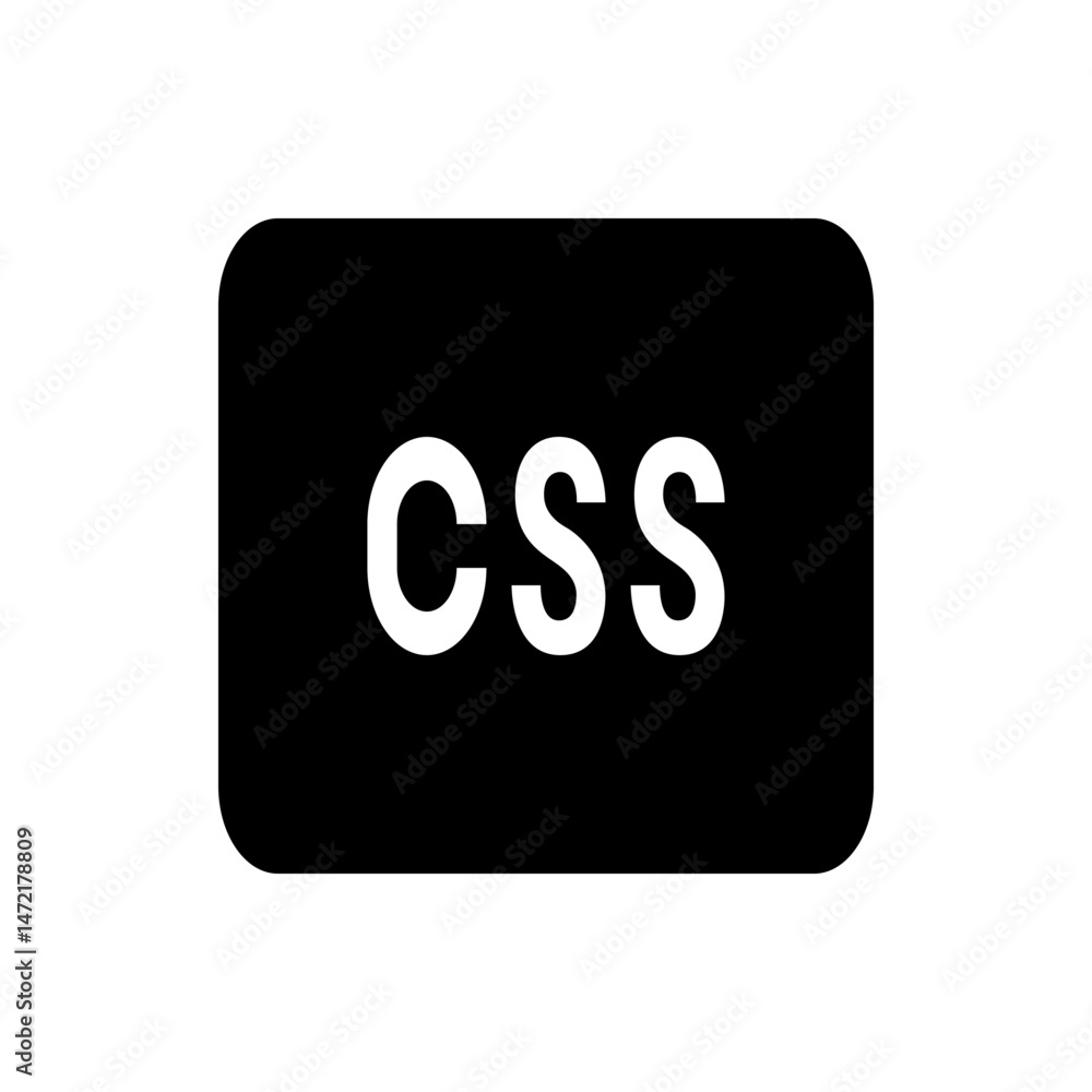 Poster a black rounded rectangle with the white letters css centered inside the shape on a white background