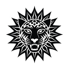 Abstract black and white leopard head design embellished with ornamental elements and starburst pattern