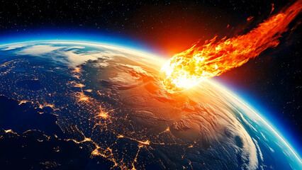 Obraz premium Asteroid Impact on Earth - Apocalyptic Space Disaster Scene