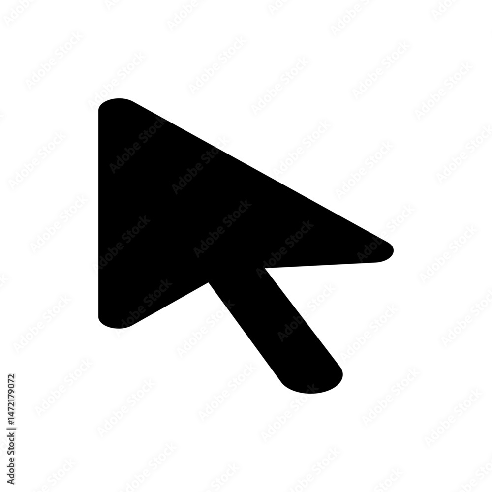 Poster a simple black cursor arrow pointing upwards and to the right on a plain white background illustrati