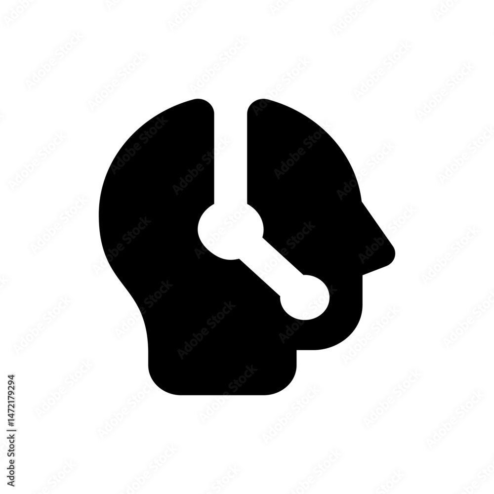 Poster silhouette of a head with a clock hand inside, representing time management and productivity concept
