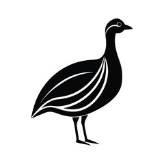 Elegant black and white silhouette of a bird with stylized wings standing on a white background.