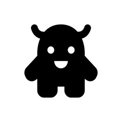 Illustration of a black cartoon monster with horns, a smiling face, and rounded body shape design