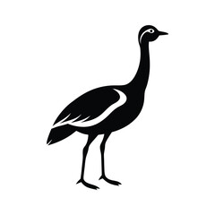 Elegant black silhouette of a bird showing details of its wings and long neck on a white background