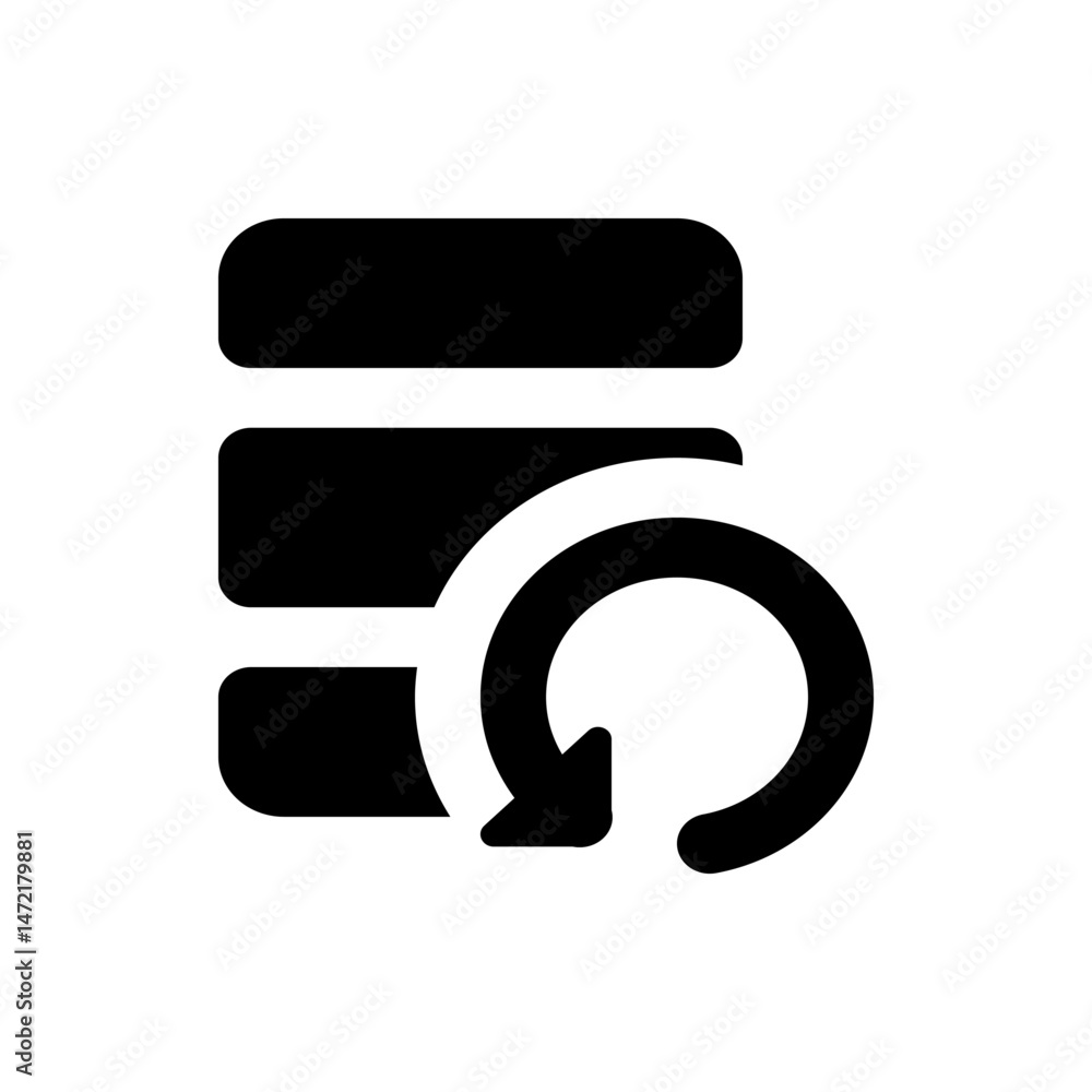 Poster database icon with circular arrow indicating a restore or backup process in a simple graphic design 