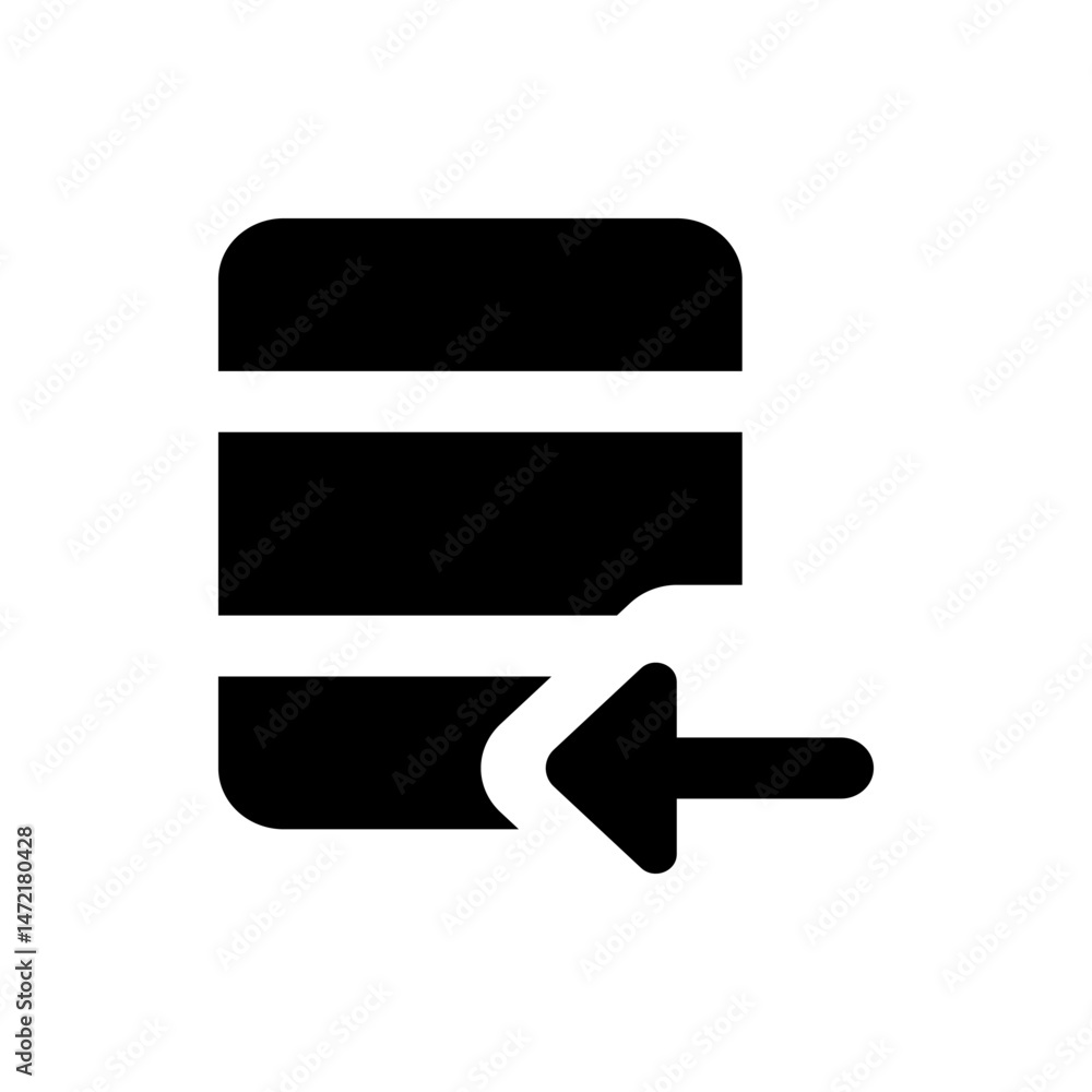 Poster black box with rounded corners and horizontal lines with an arrow pointing to the left side exactly