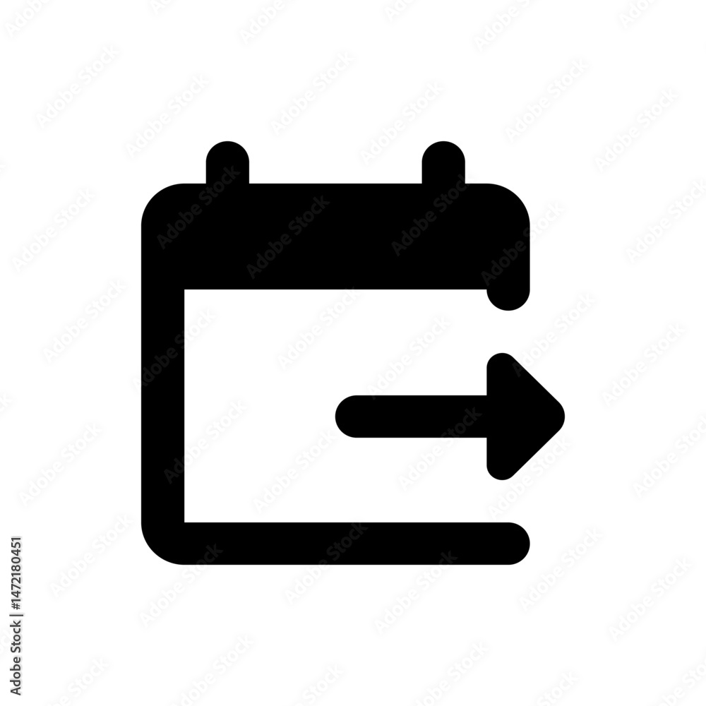 Poster black calendar icon with an arrow pointing to the right indicating an event or schedule move action 
