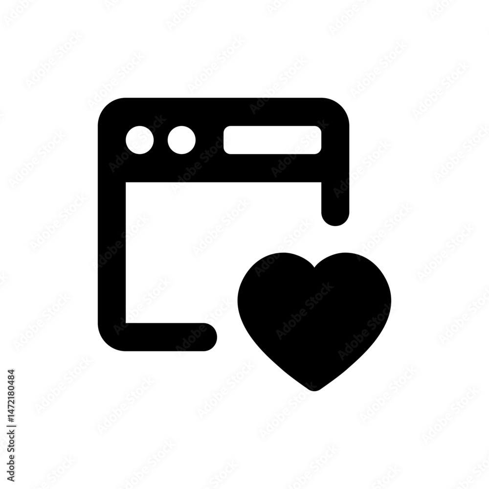 Poster webpage icon with rounded corners and a heart shape in the bottom right corner displayed in black co