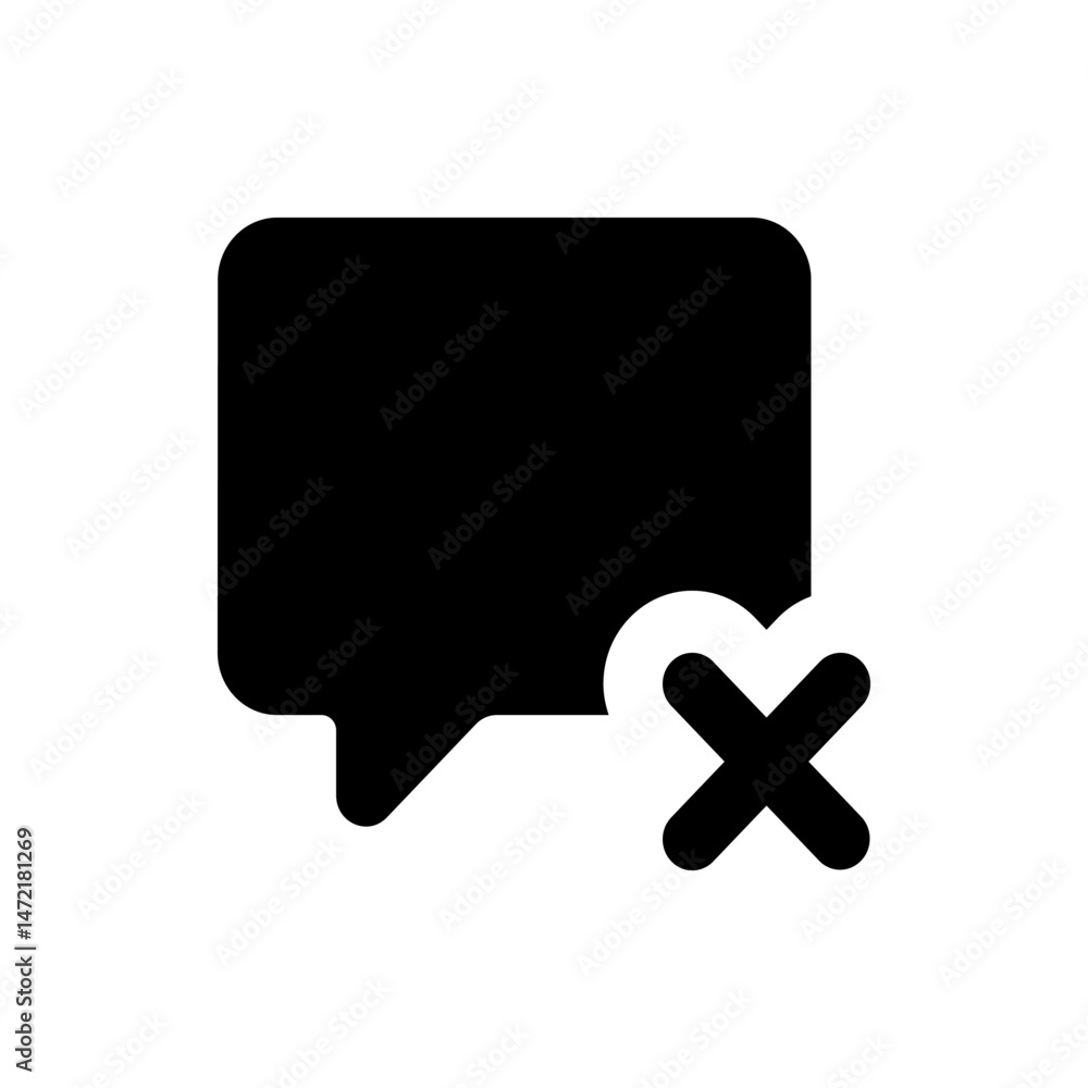 Poster black speech bubble icon with rounded corners and a white x mark overlaying the bottom right corner 