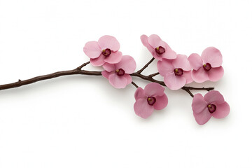 Orchid branch with five pink-purple flowers in full bloom, isolated on clean white background
