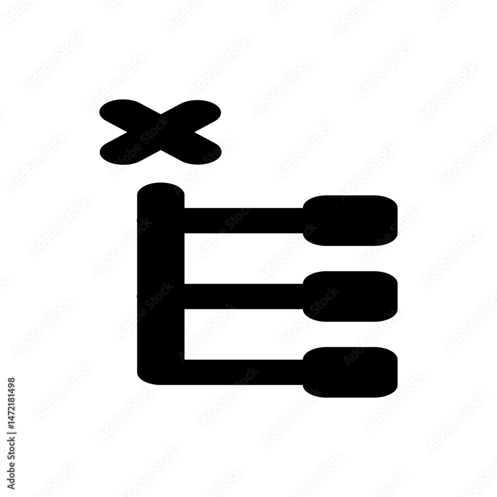 Poster a vertical list with three rounded rectangles connected by a line and a cross symbol above it all