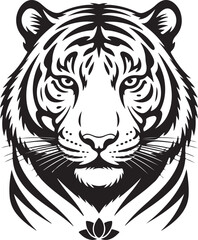 Tiger silhouette with lotus flower. Majestic tiger head vector art. Bold, fierce, and elegant tiger with a flower accent. Wildlife 