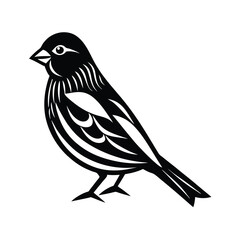 Detailed black and white vector illustration of a small perched bird design for various creative uses