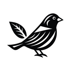 Elegant black and white bird illustration featuring a leaf and modern geometric design for nature themes