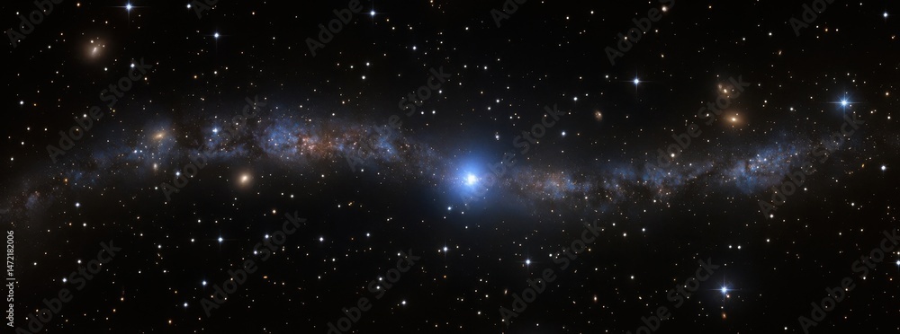 Fototapete a mesmerizing view of a distant galaxy, its bluish light contrasting against the dark expanse of spa