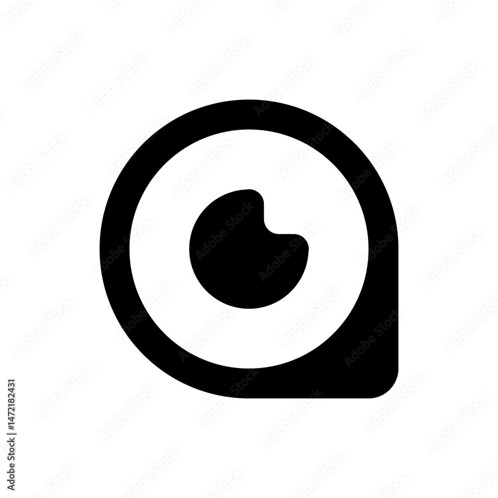 Poster abstract black and white graphic featuring a circle within a rounded pointer shape design element