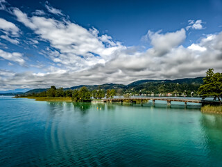 Bridge To Snake Island On Lake Woerther See Near Village Poertschach In Carinthia, Austria