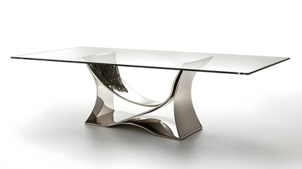 A glass table with a silver frame