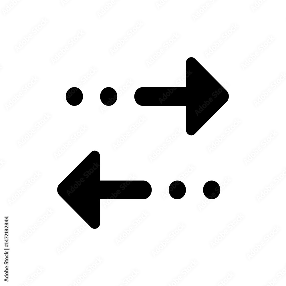Poster illustration of a right and left arrow with dotted lines indicating direction and movement in black 