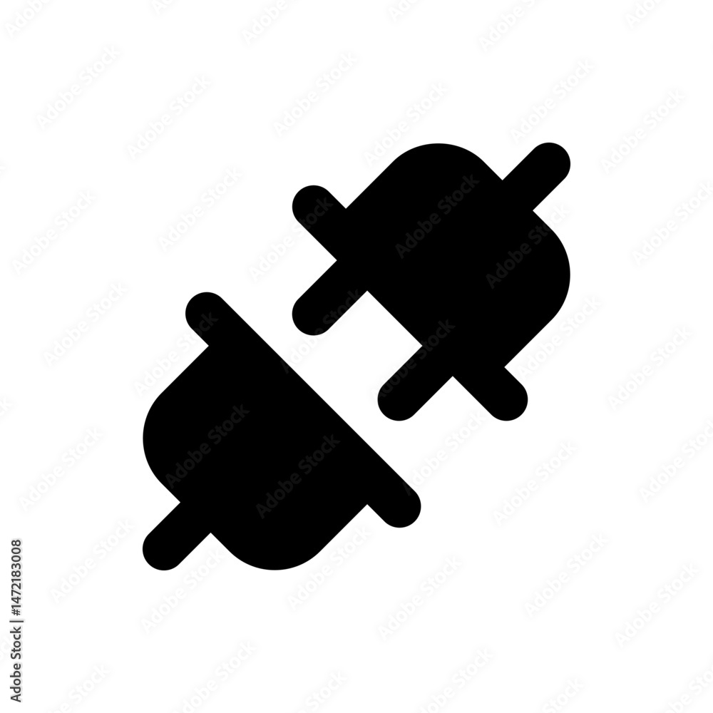 Poster black disconnected plugs representing a break in connection or a loss of network connectivity icon
