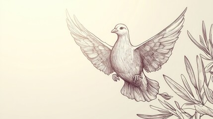 Dove in flight drawing illustration