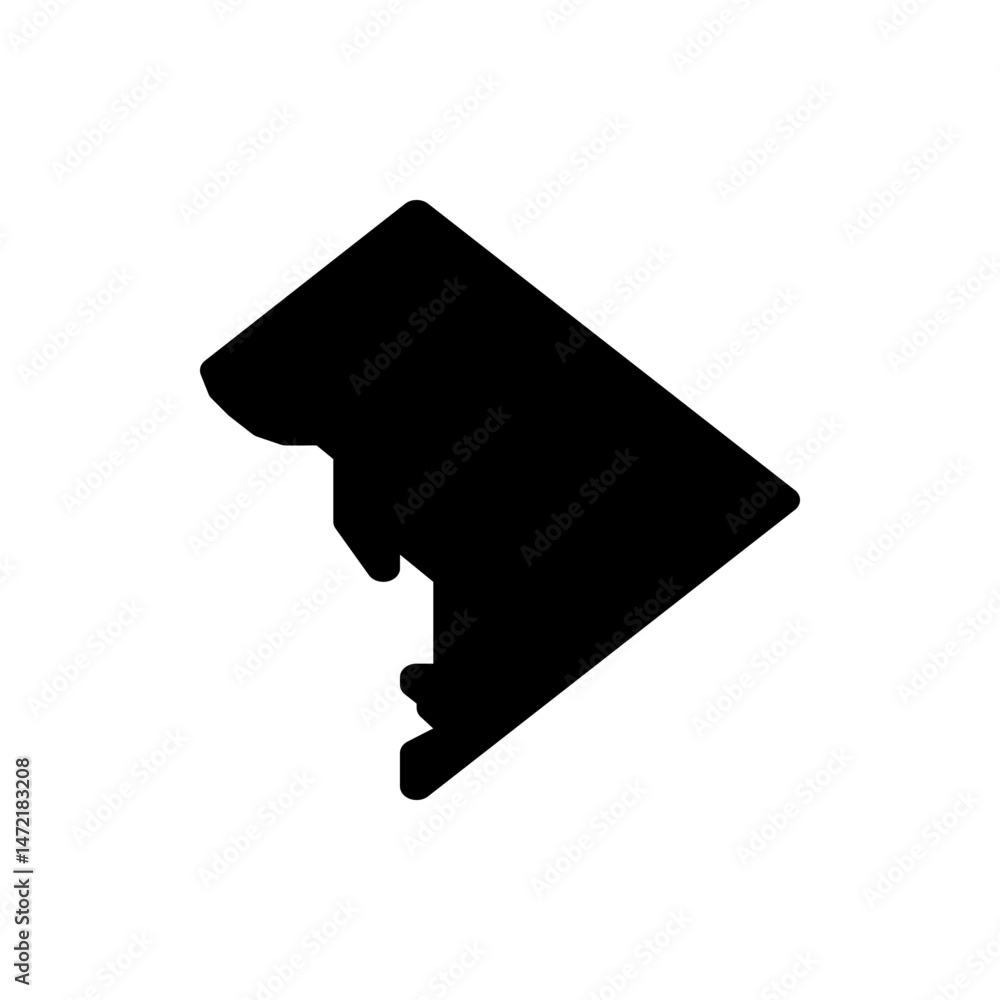 Poster black silhouette of the district of columbia map with unique borders and irregular shape on white ba
