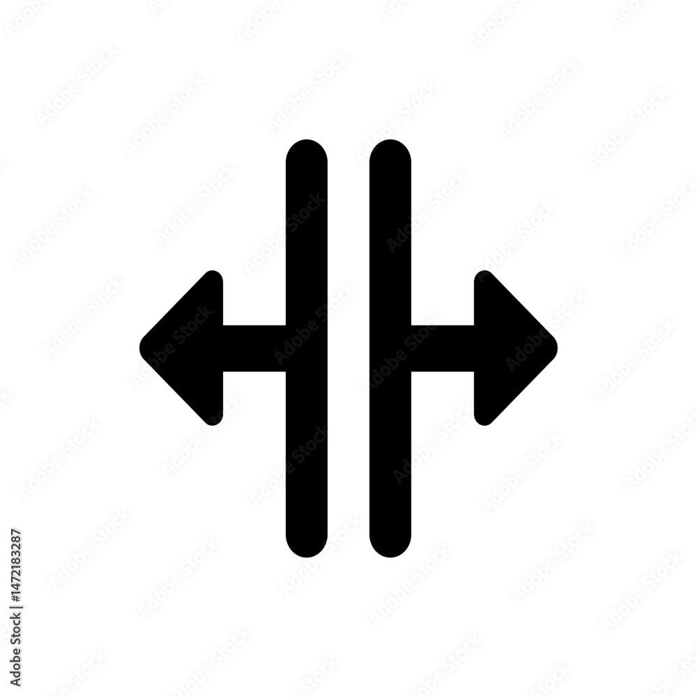 Poster black icon showing two vertical bars with arrows pointing left and right on a white background desig