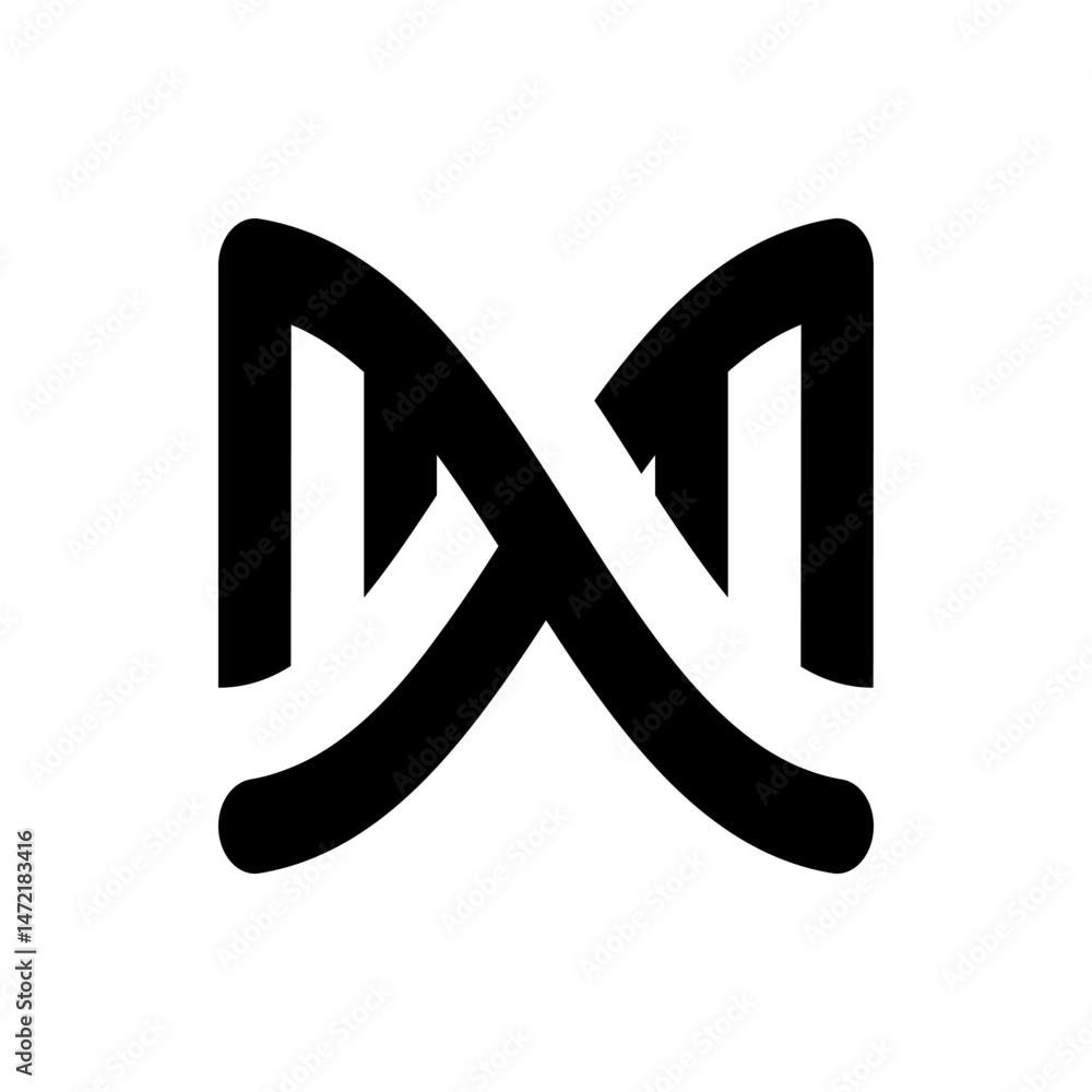 Poster illustration of an abstract intertwined shape with rounded edges in black against a white background
