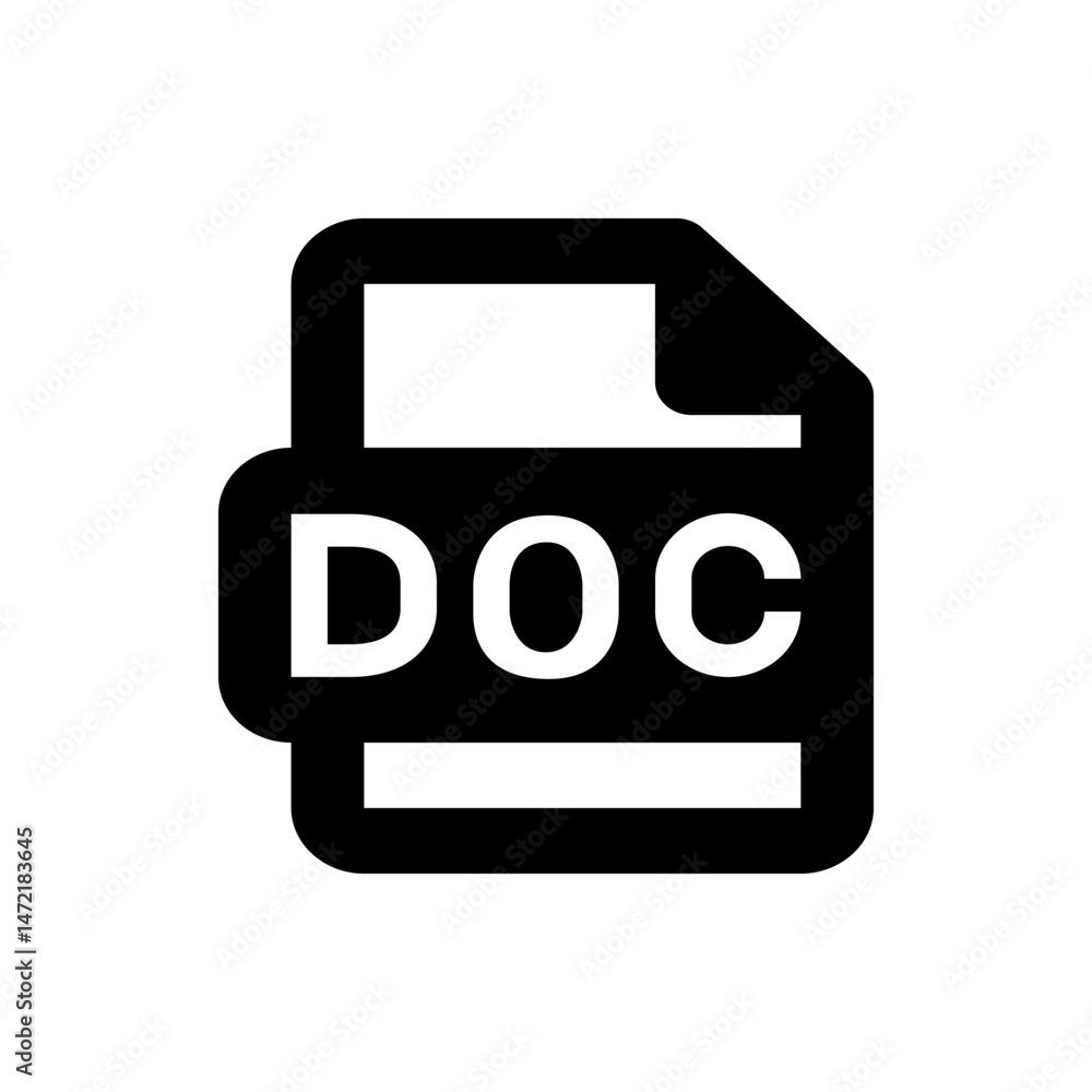 Poster illustration of a document icon with the letters doc in white on a black background representing a f