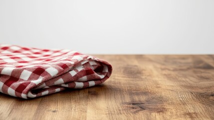 Obraz premium Red and White Checkered Tablecloth on Wooden Table