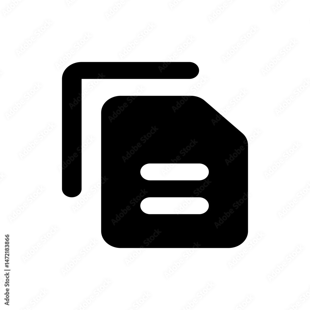 Poster black and white icon showing two documents stacked with horizontal lines representing content, simpl