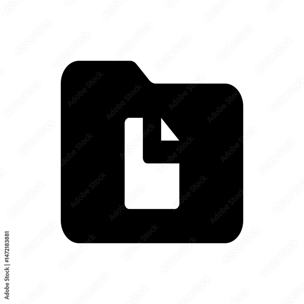 Poster illustration of a black folder icon with a document symbol inside representing file management syste