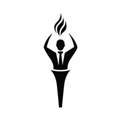 Business icon concept depicting a businessman holding a torch of ideas and innovation upwards