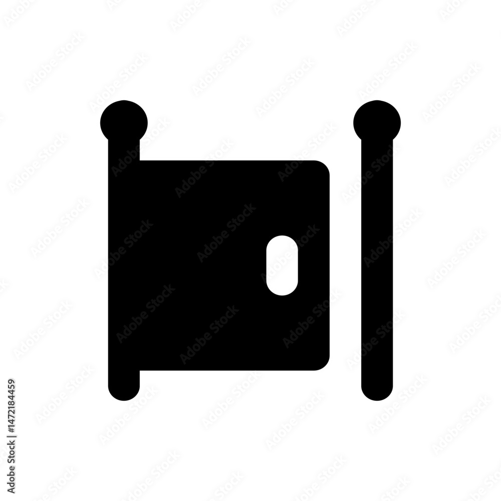 Poster illustration of a simple black gate with a white latch and two posts on either side of the gate desi