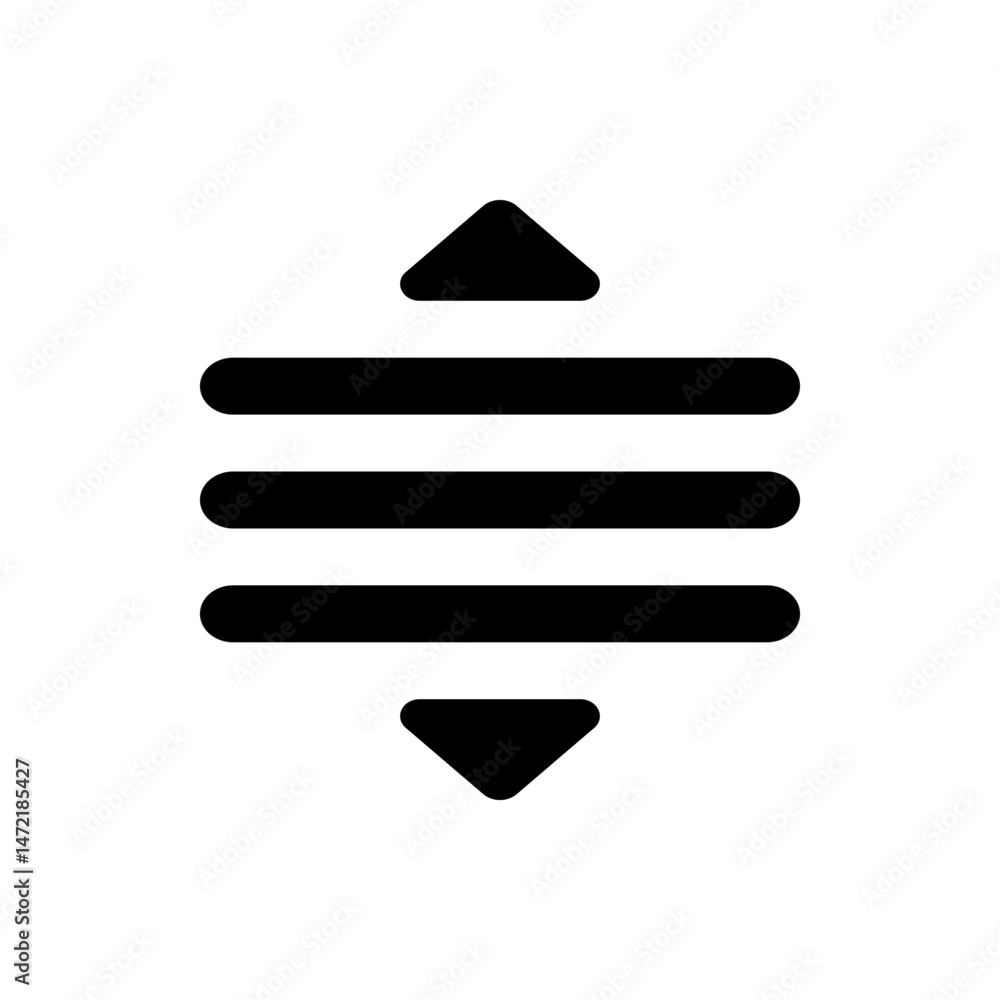 Poster black and white illustration of a filter icon with horizontal lines and arrowheads pointing up and d