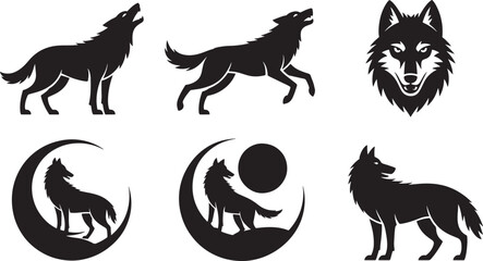 Silhouette collection of wolves in different poses and design elements for various concepts