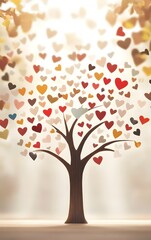 Obraz premium A beautiful tree with colorful heart-shaped leaves, symbolizing love and connection in a serene environment.