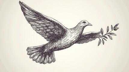 Dove with olive branch vintage illustration