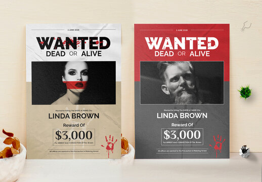 Wanted Poster Template Vintage Dead or Alive Reward Flyer Design