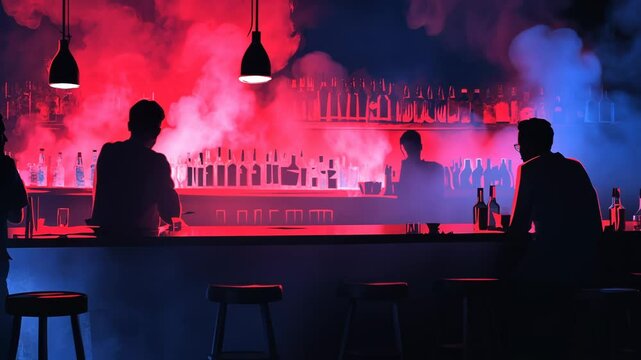 Romantic Silhouette Illustration of Couple Dining at Restaurant Table in Paris at Night