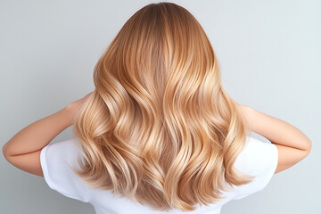 Fototapeta premium Long Blonde Wavy Hair Back View.