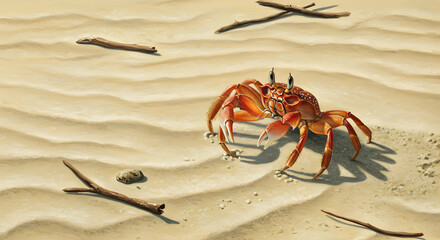 Illustration of Orange Crab on the Sand