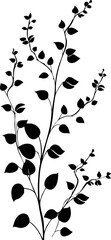 Small leaf plant silhouette pattern wallpaper. Black and white. minimal artwork. simple template. tattoo design. card and package.