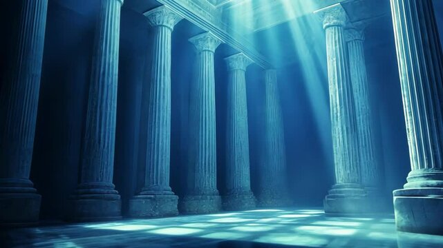 Marble columns bathed in light in grand hall